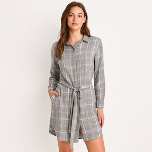 Banana Republic Grey Flannel Dress Midi Tie Waist Size 10